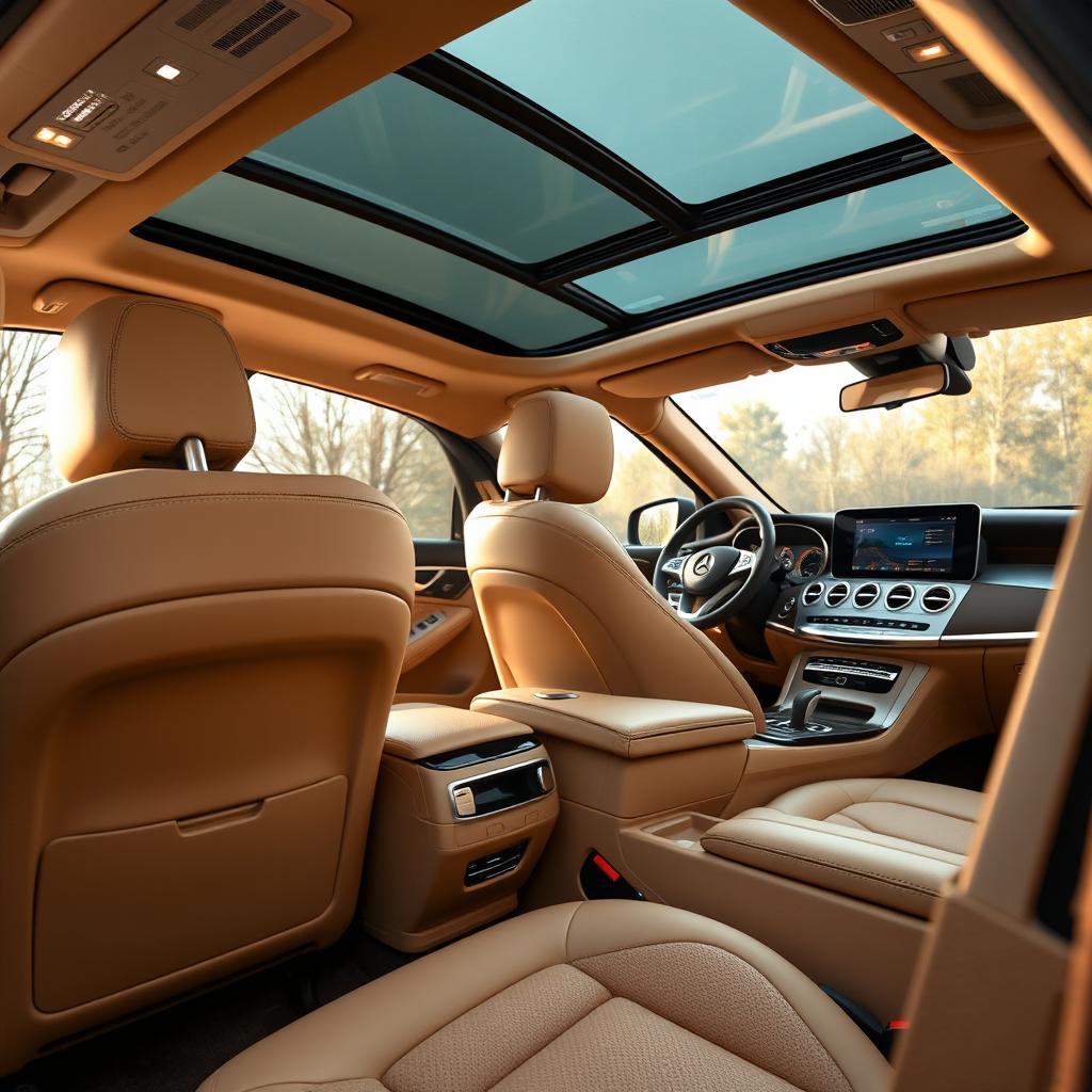 The luxurious interior of a Mercedes GLE, featuring sumptuous beige leather upholstery that exudes elegance and comfort