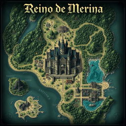 A detailed fantasy map titled 'Reino de Merina'