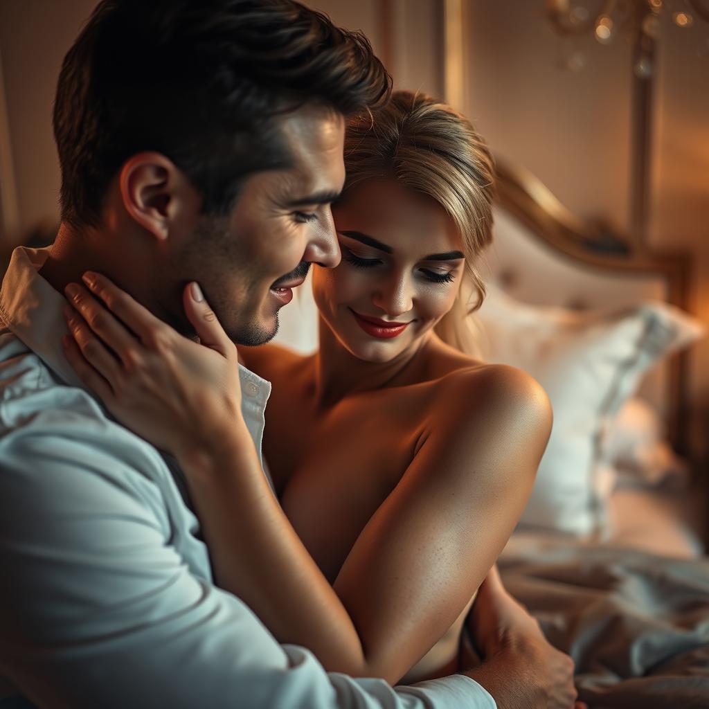 A close-up image of a sensual and artistic portrayal of intimacy, focusing on the connection and chemistry between partners