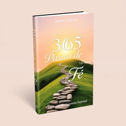 A book cover design for '365 Passos de Fé - Um Ano de Crescimento Espiritual', featuring a serene and uplifting scene