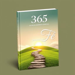 A book cover design for '365 Passos de Fé - Um Ano de Crescimento Espiritual', featuring a serene and uplifting scene