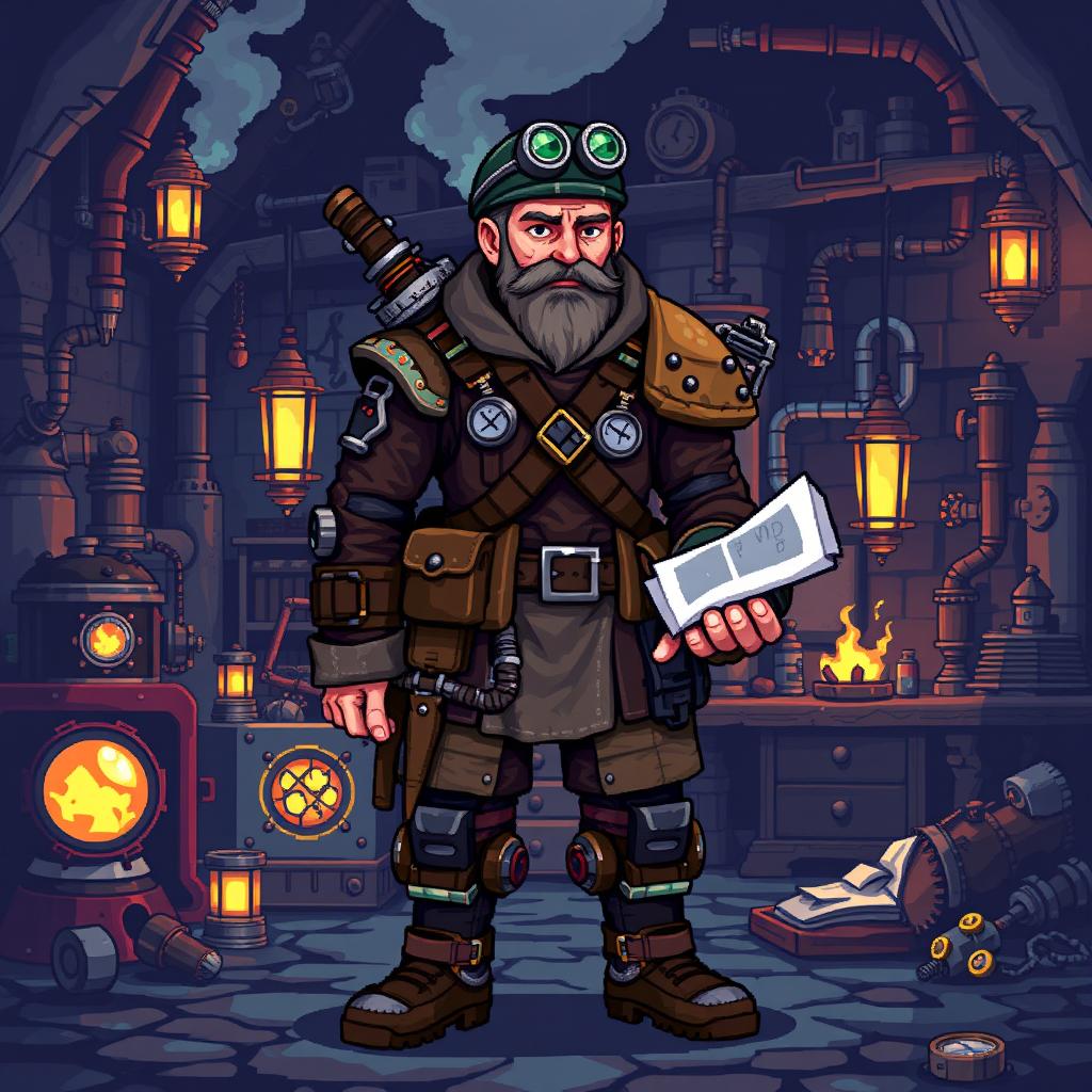 A Human Engineer character portrayed in a vibrant pixel art style with a classic 8-bit aesthetic