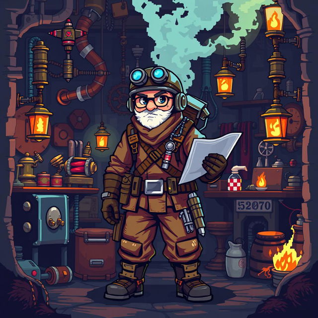 A Human Engineer character portrayed in a vibrant pixel art style with a classic 8-bit aesthetic