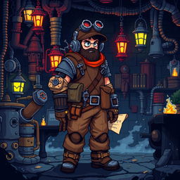 A Human Engineer character portrayed in a vibrant pixel art style with a classic 8-bit aesthetic