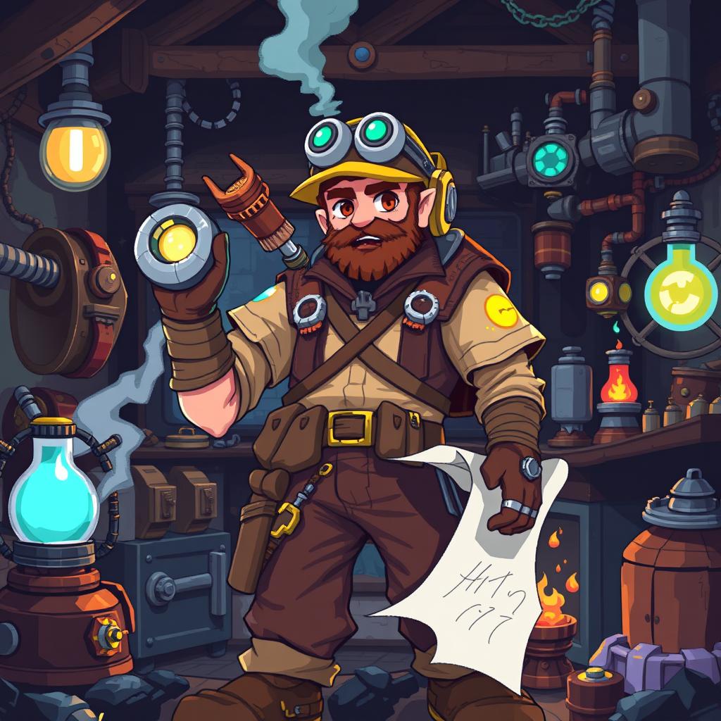 A Human Engineer character illustrated in a vibrant pixel art style, featuring a classic 8-bit aesthetic