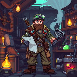 A Human Engineer character illustrated in a vibrant pixel art style, featuring a classic 8-bit aesthetic