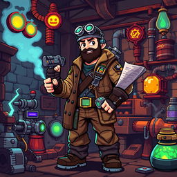 A Human Engineer character illustrated in a vibrant pixel art style, featuring a classic 8-bit aesthetic