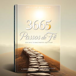 A book cover design for '365 Passos de Fé - Um Ano de Crescimento Espiritual', featuring a serene and uplifting scene