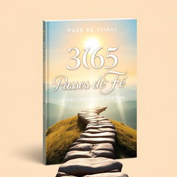 A book cover design for '365 Passos de Fé - Um Ano de Crescimento Espiritual', featuring a serene and uplifting scene