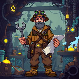 A Human Engineer character illustrated in a vibrant pixel art style, featuring a classic 8-bit aesthetic