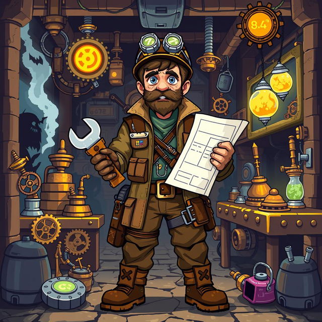 A Human Engineer character illustrated in a vibrant pixel art style, featuring a classic 8-bit aesthetic