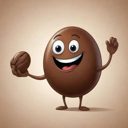 A cartoon character joyfully holding a large, shiny coffee bean in their hands.