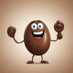 A cartoon character joyfully holding a large, shiny coffee bean in their hands.