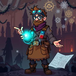 A Human Inventor character depicted in a vibrant pixel art style, showcasing a classic 8-bit aesthetic