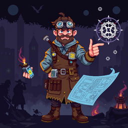 A Human Inventor character depicted in a vibrant pixel art style, showcasing a classic 8-bit aesthetic