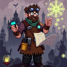 A Human Inventor character depicted in a vibrant pixel art style, showcasing a classic 8-bit aesthetic