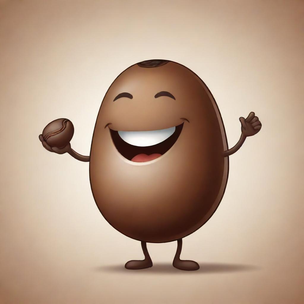 A cartoon character joyfully holding a large, shiny coffee bean in their hands.