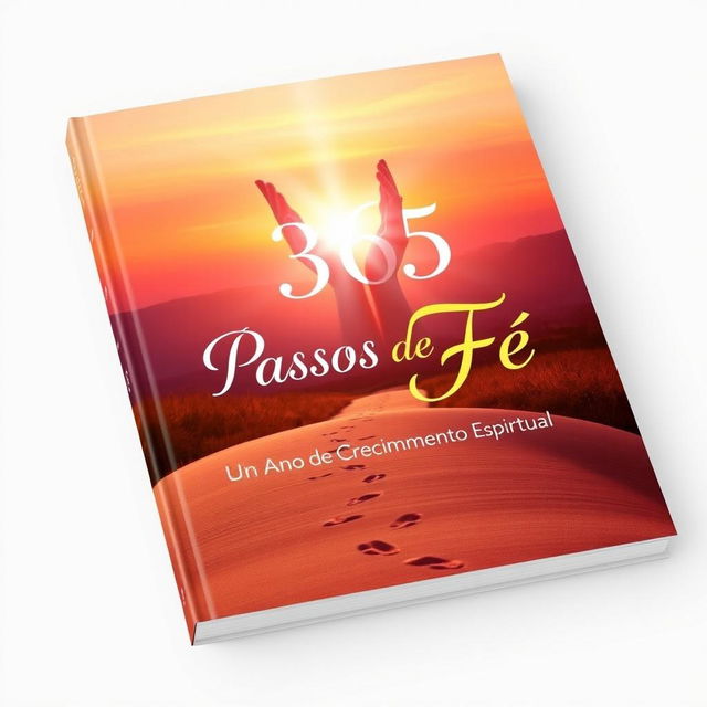 A book cover design for '365 Passos de Fé - Um Ano de Crescimento Espiritual', featuring a heartwarming scene that symbolizes a journey of faith