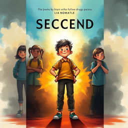 An evocative book cover illustration depicting a motivated child standing confidently in the foreground, radiating ambition and determination to succeed