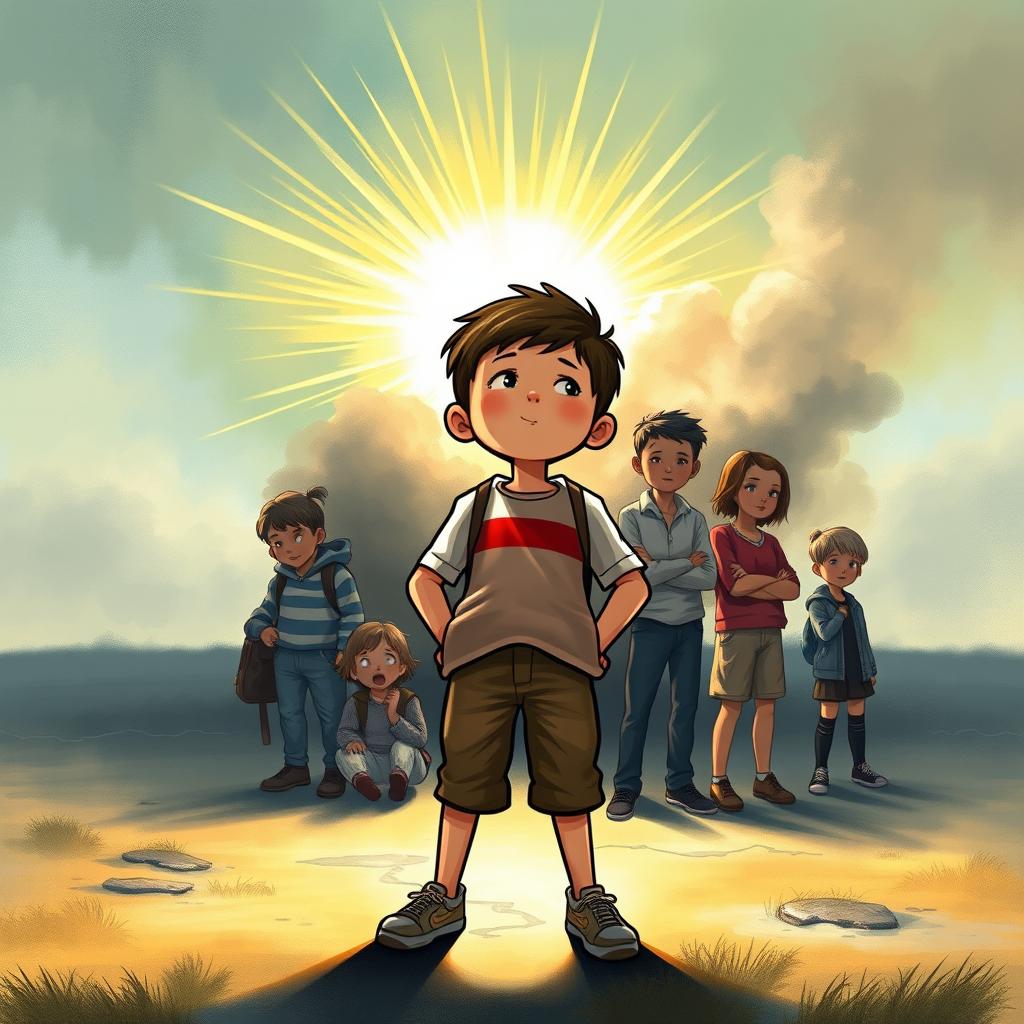 An evocative book cover illustration depicting a motivated child standing confidently in the foreground, radiating ambition and determination to succeed