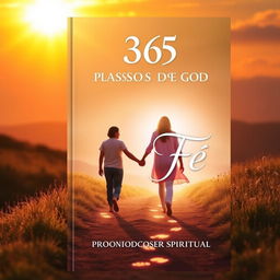 A book cover design for '365 Passos de Fé - Um Ano de Crescimento Espiritual', illustrating a heartwarming scene of walking alongside God