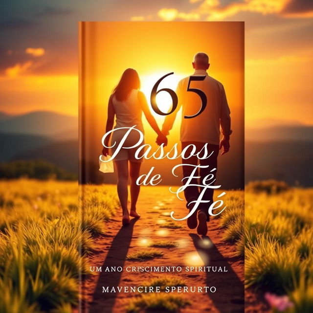 A book cover design for '365 Passos de Fé - Um Ano de Crescimento Espiritual', illustrating a heartwarming scene of walking alongside God