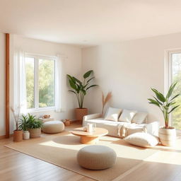 A serene and tranquil room designed with minimal organic elements