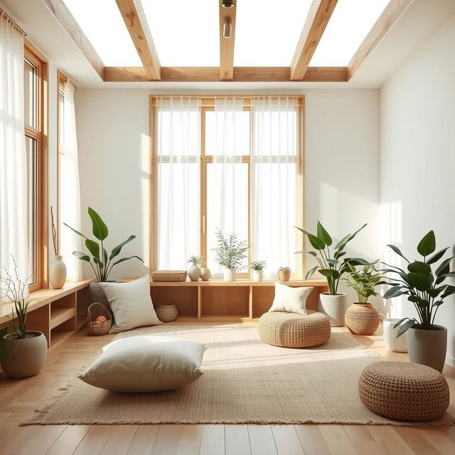 A serene and tranquil room designed with minimal organic elements