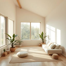 A serene and tranquil room designed with minimal organic elements