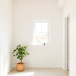 A cozy house interior featuring simple white walls that create a bright and airy atmosphere