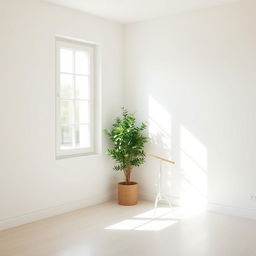 A cozy house interior featuring simple white walls that create a bright and airy atmosphere