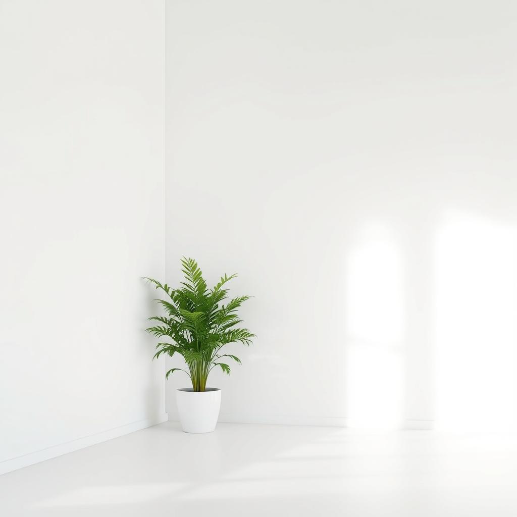 A house interior background featuring simple white walls that create a clean and bright atmosphere