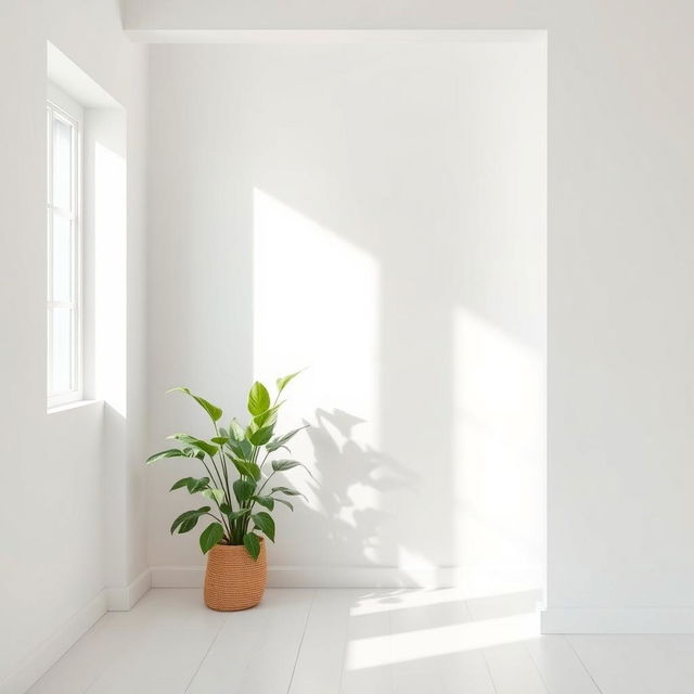 A house interior background featuring simple white walls that create a clean and fresh environment