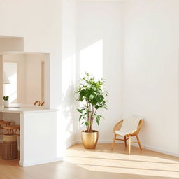 A bright and inviting house interior featuring simple white walls that provide a clean and spacious feel