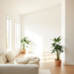 A bright and inviting house interior featuring simple white walls that provide a clean and spacious feel