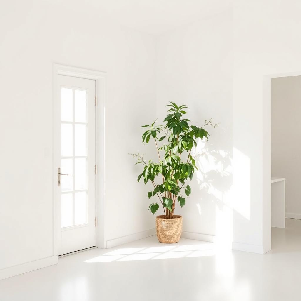 A bright and inviting house interior featuring simple white walls that provide a clean and spacious feel