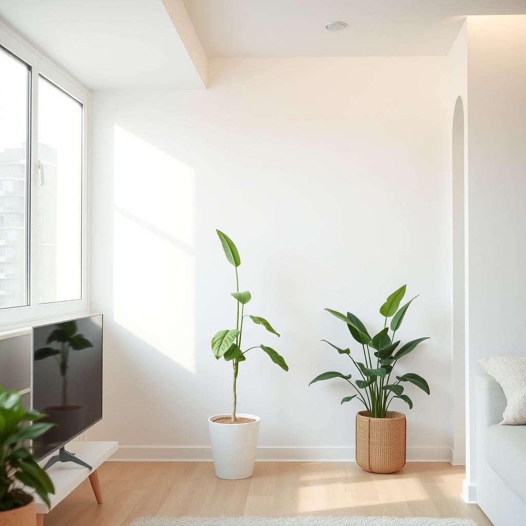 A stylish house interior background with simple white walls that evoke a sense of spaciousness and modernity