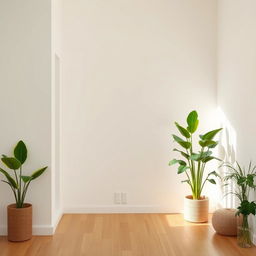 A serene house interior background featuring simple white walls that enhance the feeling of space and tranquility