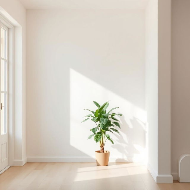 A serene house interior background featuring simple white walls that enhance the feeling of space and tranquility