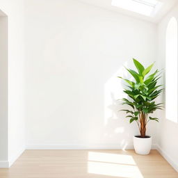 A tranquil house interior background featuring pristine, simple white walls that enhance the sense of openness and tranquility