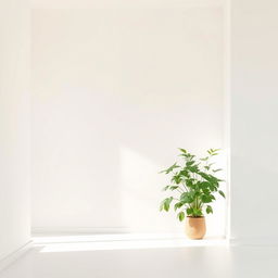 A tranquil house interior background featuring pristine, simple white walls that enhance the sense of openness and tranquility