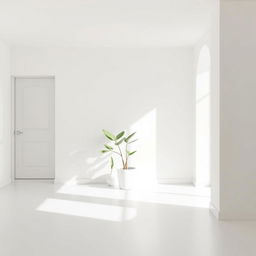 A bright and welcoming house interior background featuring simple, clean white walls that create a sense of openness and tranquility