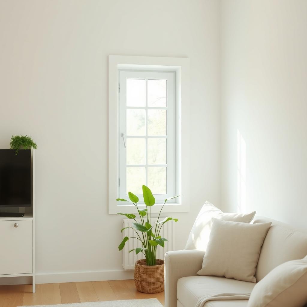 A cozy house interior background featuring simple white walls that create a bright and airy feel