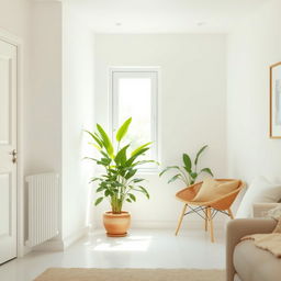 A cozy house interior background featuring simple white walls that create a bright and airy feel