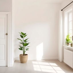 A cozy house interior background featuring simple white walls that create a bright and airy feel