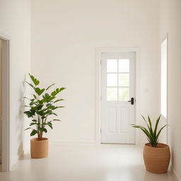 A charming house interior background characterized by simple white walls that create a bright and spacious environment