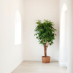 A charming house interior background characterized by simple white walls that create a bright and spacious environment