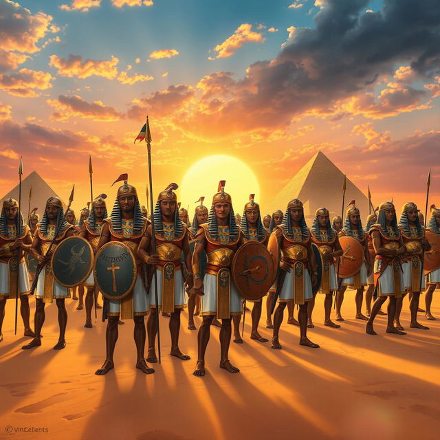 An impressive illustration of the infantry of a Pharaoh from ancient Egypt