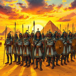 An impressive illustration of the infantry of a Pharaoh from ancient Egypt