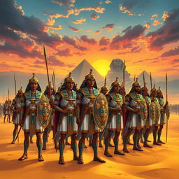 An impressive illustration of the infantry of a Pharaoh from ancient Egypt